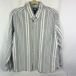 Lands' End Men's White and Gray Striped Shirt